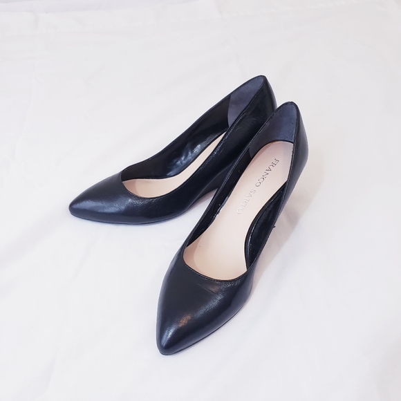 Franco Sarto Frankie Black Wedge Pump Size 7 Leather Wedged Heel Pointed Toe - Picture 8 of 14